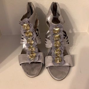 Nine West, silver metallic shoes with upper stones